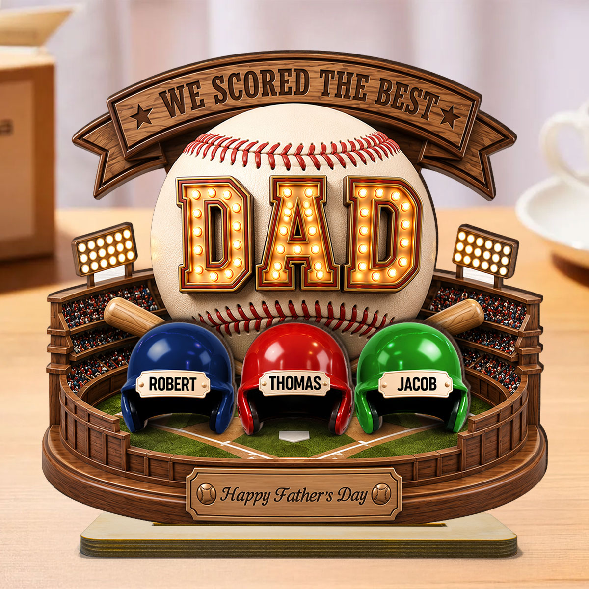 Baseball Dad The Greatest Champion Trophy - Personalized 2-Layered Wooden Plaque - Gift For Dad, Husband