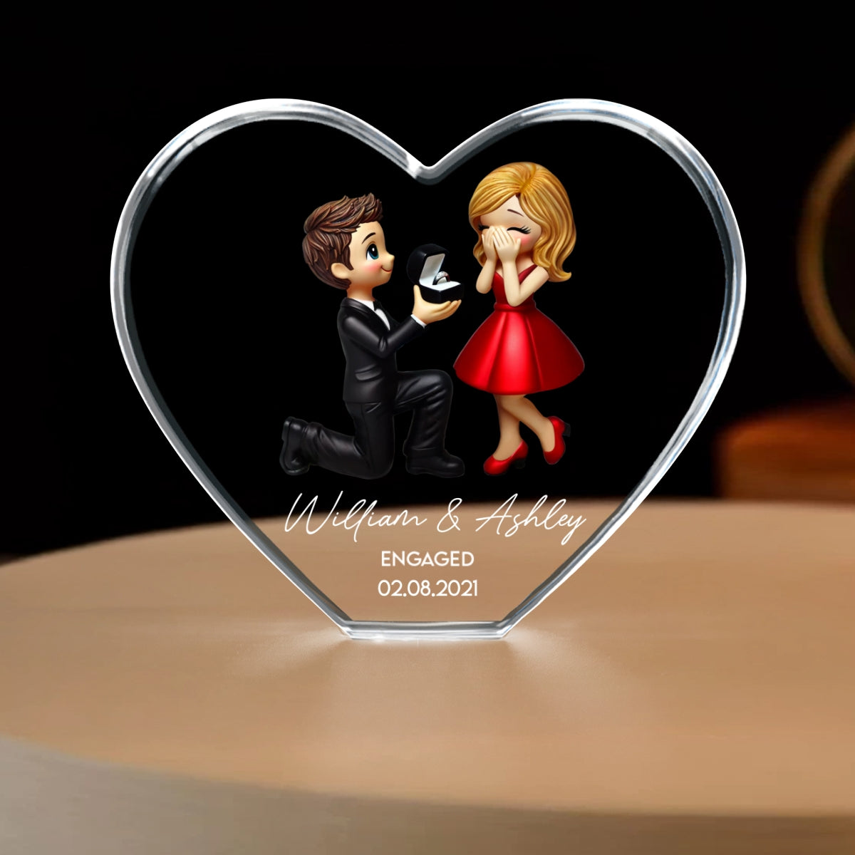 Marriage Proposal 3D Effect Personalized Crystal Heart LED, Engagement Gift for her, Free Delivery