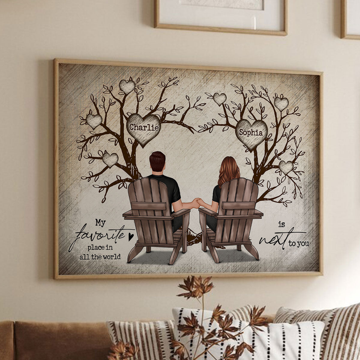 Couple Heart Tree Sitting Personalized Poster, Home Decoration, Anniversary Gift For Couple, Gift For Him, For Her