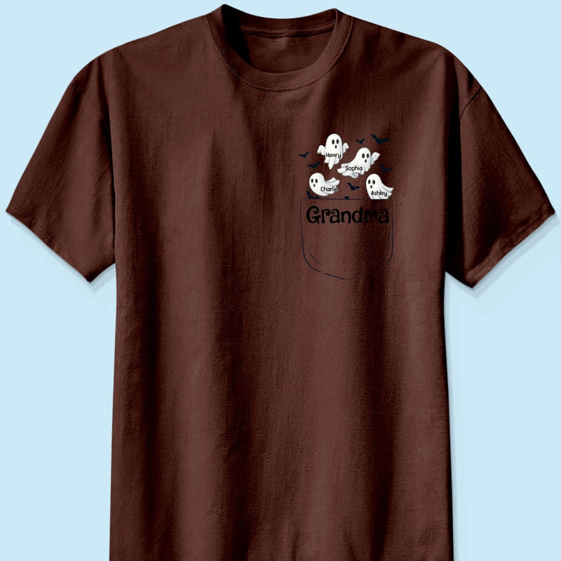Grandma Cute Ghost and Bat Halloween In Pocket Effect Personalized Shirt