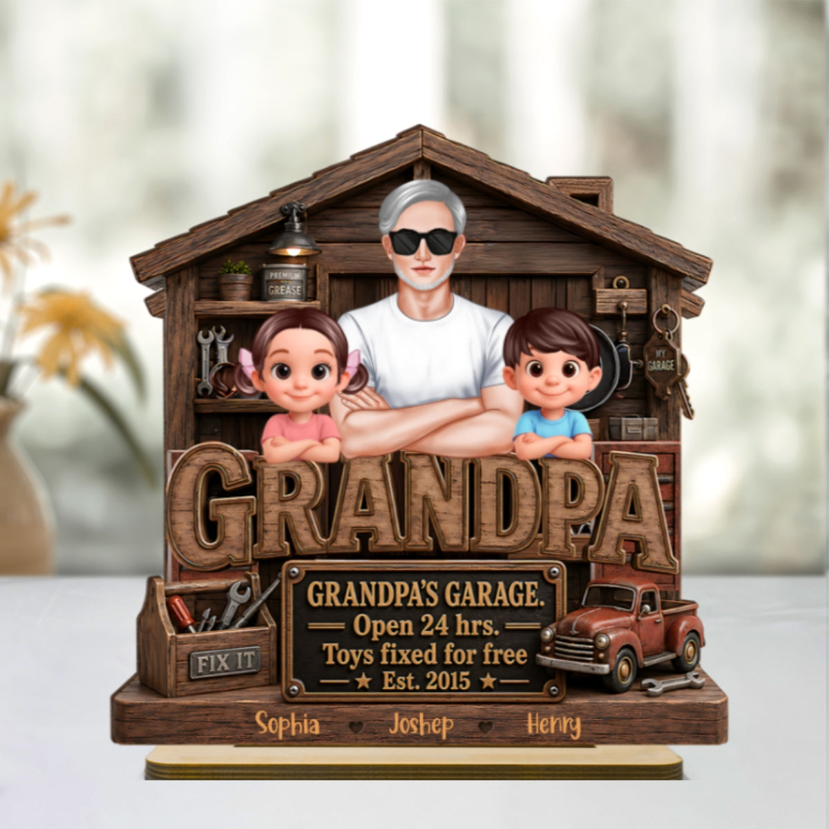 Grandpa's Garage - Personalized 2-Layered Wooden Plaque - Gift for Dad, Grandpa, Husband