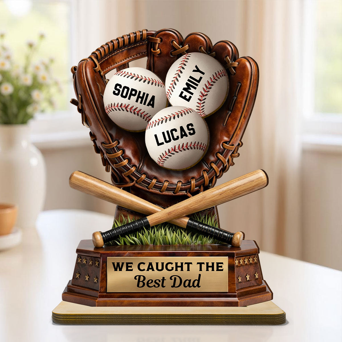 We Caught The Best Dad, Baseball Dad - Personalized 2-Layered Wooden Plaque - Gift for Dad, Husband