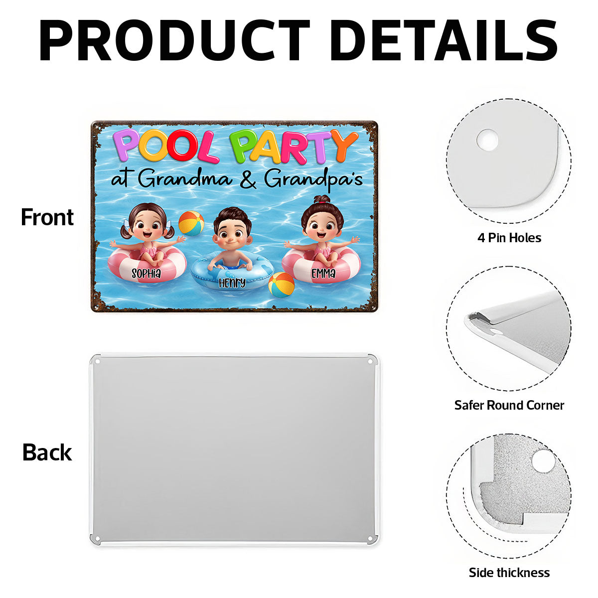 Pool Party At Grandma Grandpa Personalized Metal Sign, Grandchildren Welcome Sign
