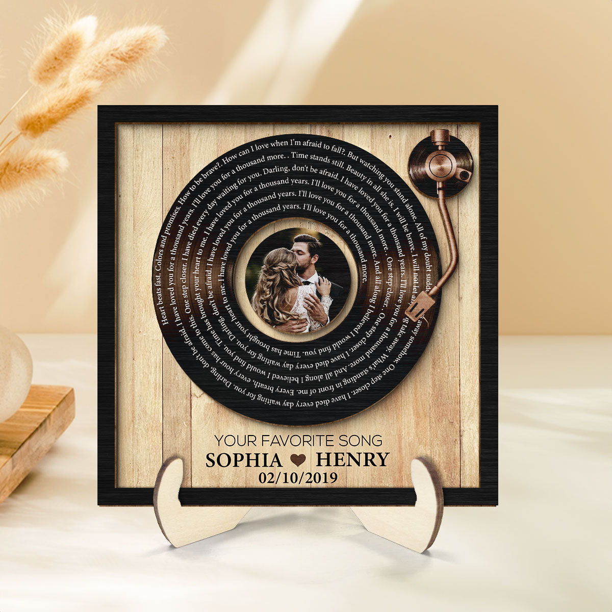 Upload Photo Vinyl Record Custom Song Lyrics Personalized 2-Layer Wooden Plaque, Anniversary Wedding Gift For Her, For Him, For The Couple