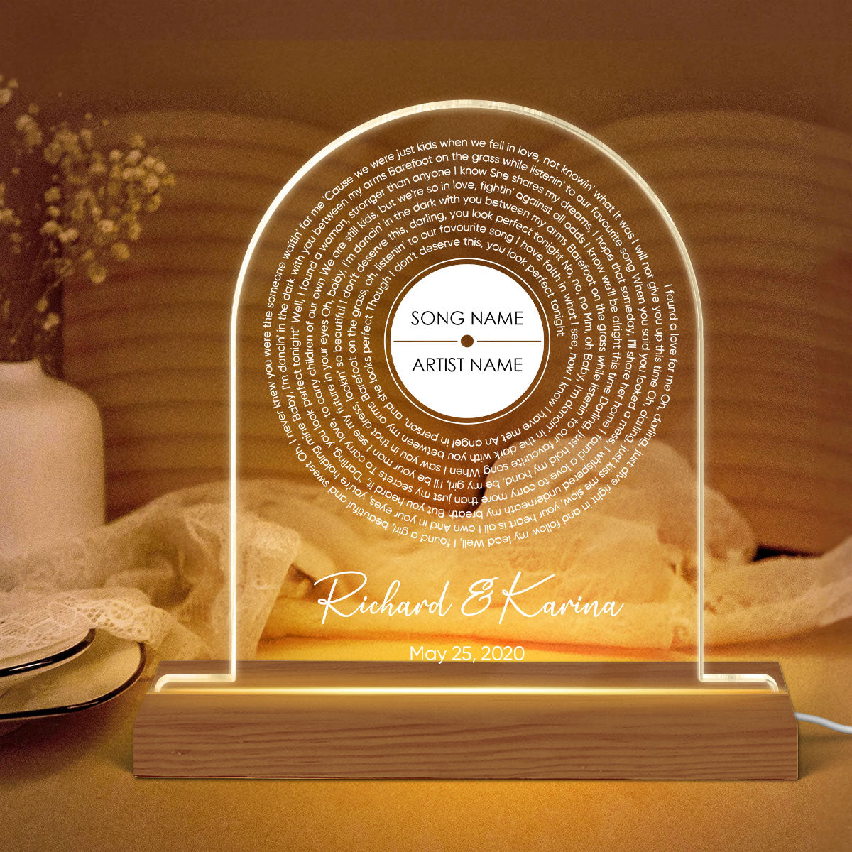 Personalized Vinyl Record Song with Lyrics on Acrylic LED Night Light, Gift, Personalized Gift for Her, Gift for Him, Wedding Song Gift