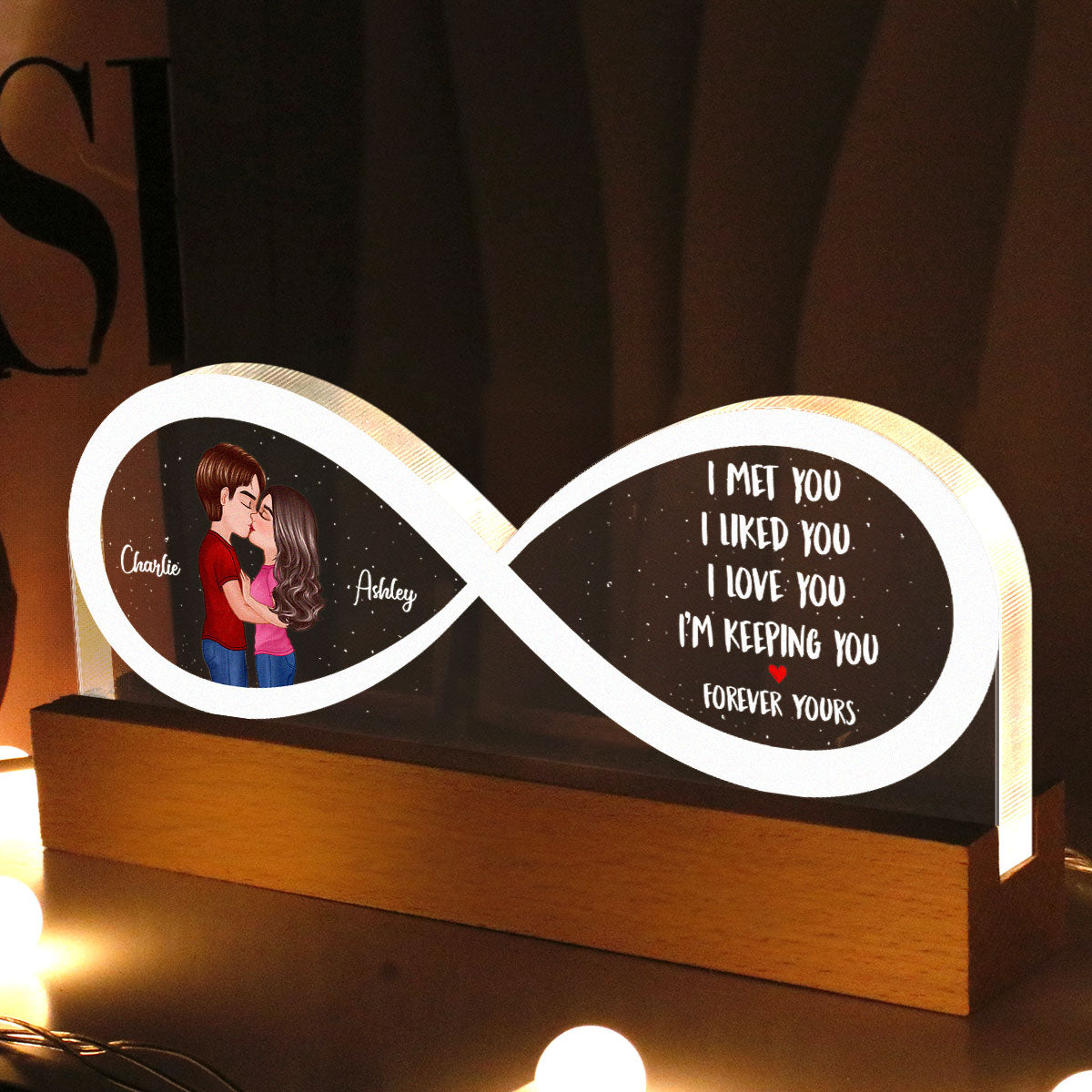 Couple Infinity I Met You Personalized Acrylic Block LED Night Light, Gift, Anniversay Gift For Couples