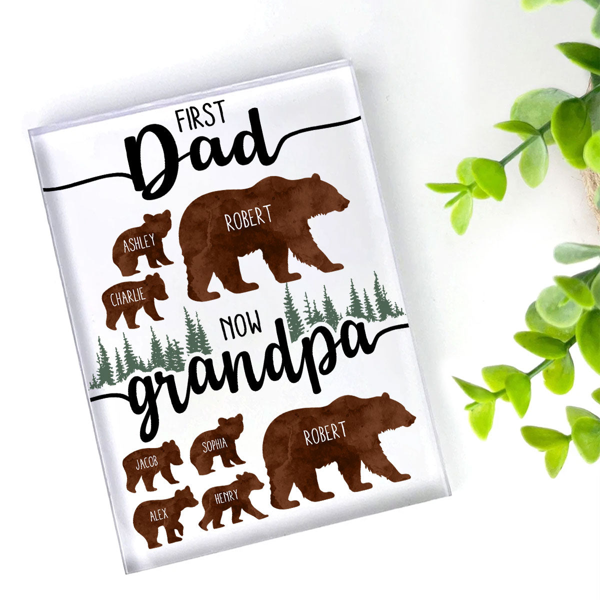 First Dad Now Grandpa Bear Personalized Acrylic Block, gift for Dad, for Grandpa
