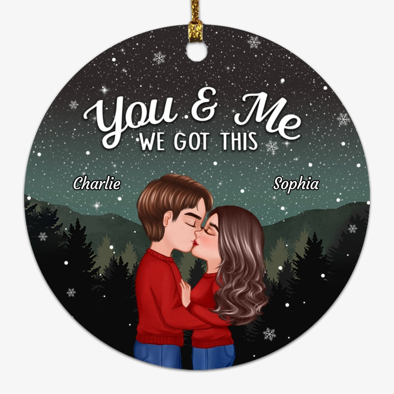 Couple Kissing Under Stars Sky Forest Personalized Circle Ornament