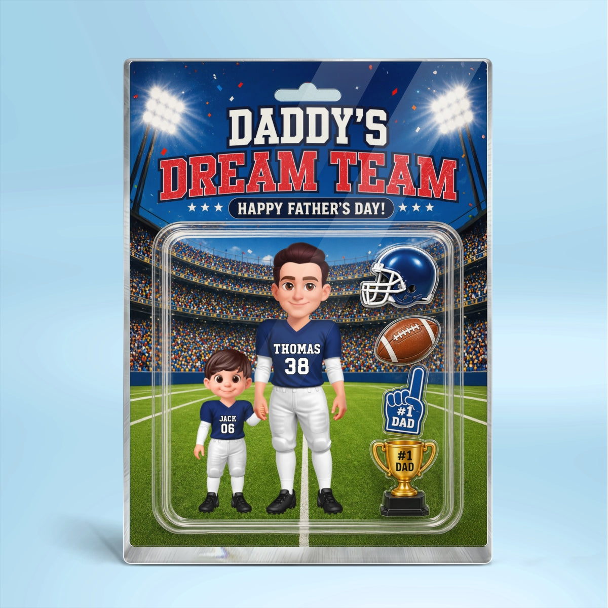 American Football Dad Daddy's Dream Team - Personalized Acrylic Block Plaque - Gift For Football Dad, Husband