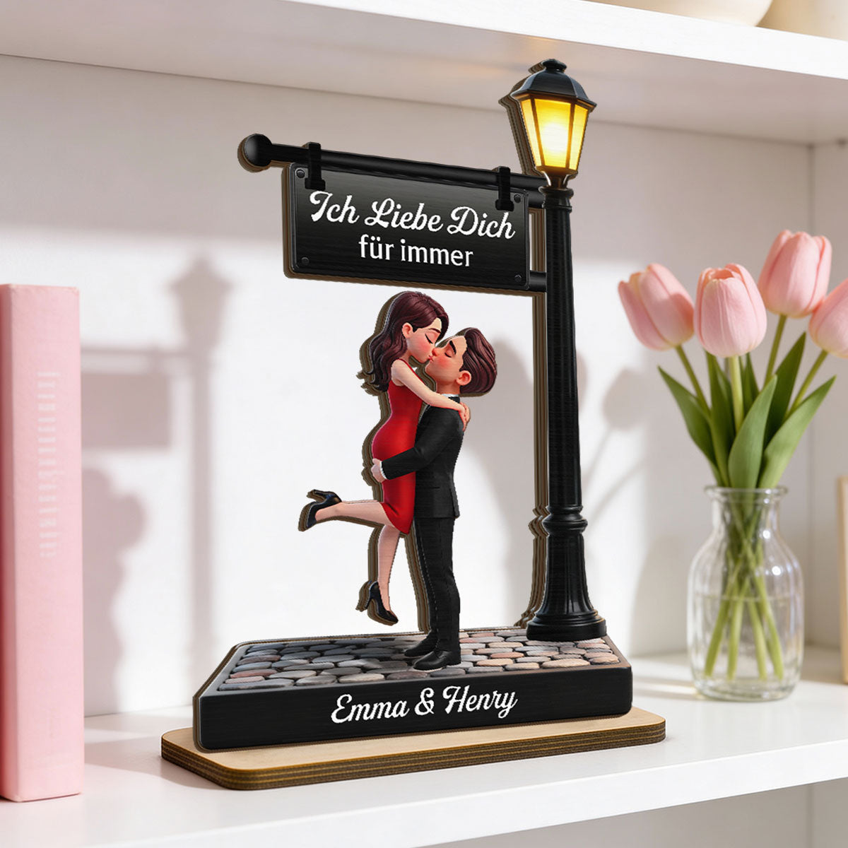 Zeitlose Liebe im Licht - Personalisierte 2-lagige Holzplakette - Herzliches Jubilumsgeschenk, Hochzeitsgeschenk fr Paare, fr ihn, fr sie
