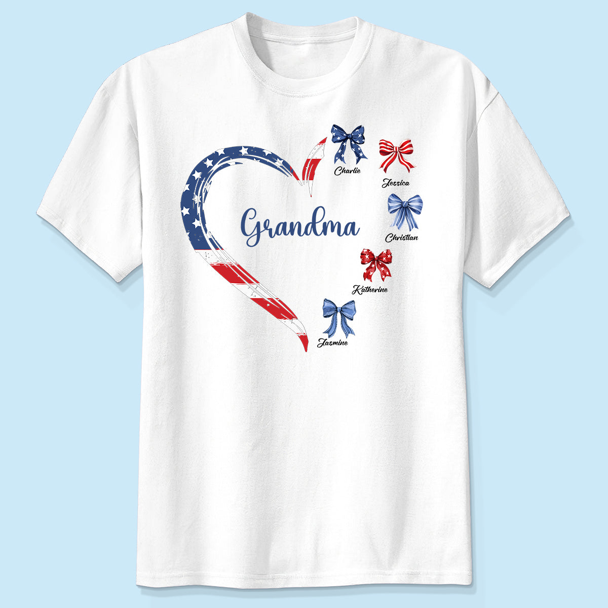 Proud American Grandma Mom Heart Bow Personalized Shirt