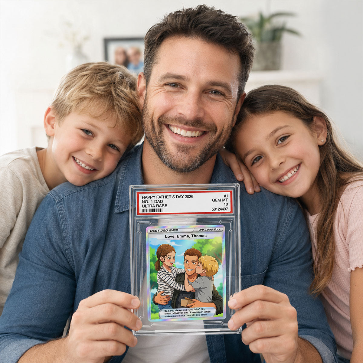 Best Dad Ever Trading Card Cartoon Style - Personalized Acrylic Block Plaque - Gift For Dad, Husband