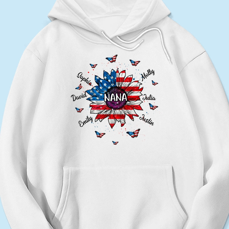 Grandma With Grandkids Names Nation Flag Sunflower Personalized Shirt