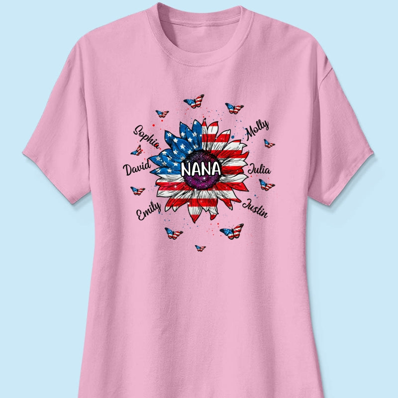 Grandma With Grandkids Names Nation Flag Sunflower Personalized Shirt