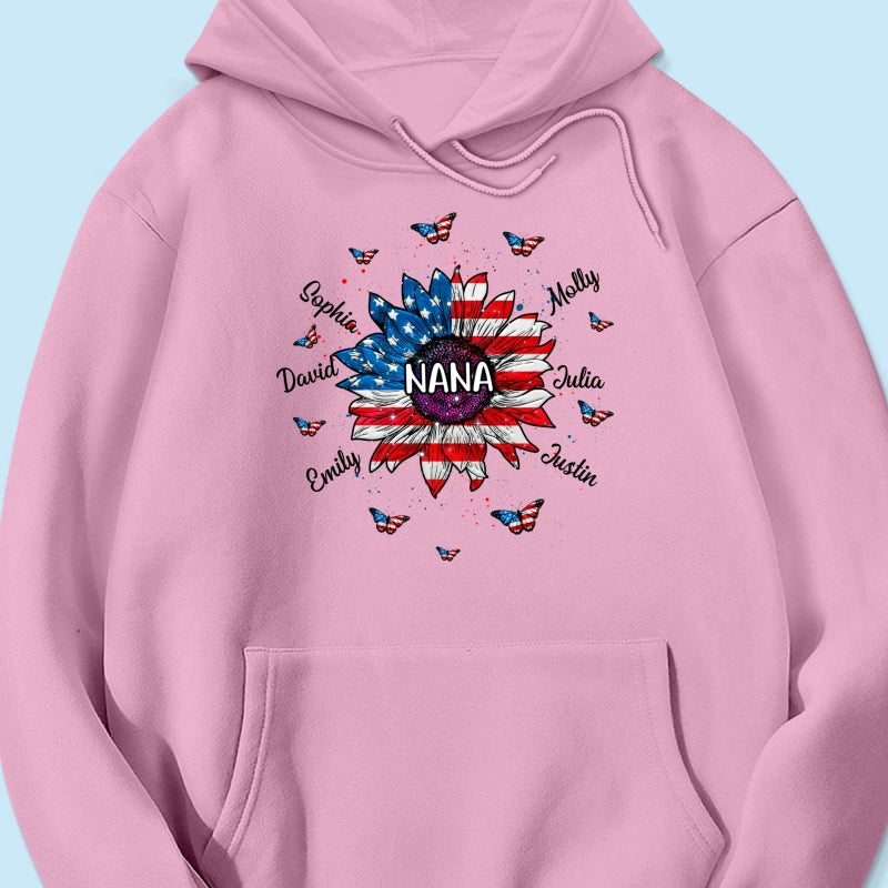 Grandma With Grandkids Names Nation Flag Sunflower Personalized Shirt