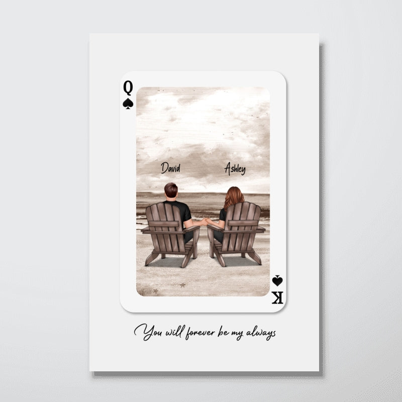 Couple Beach Landscape Playing Cards Print Personalized Poster, Gift For Her, Unique Couples Gift, Romantic Gift
