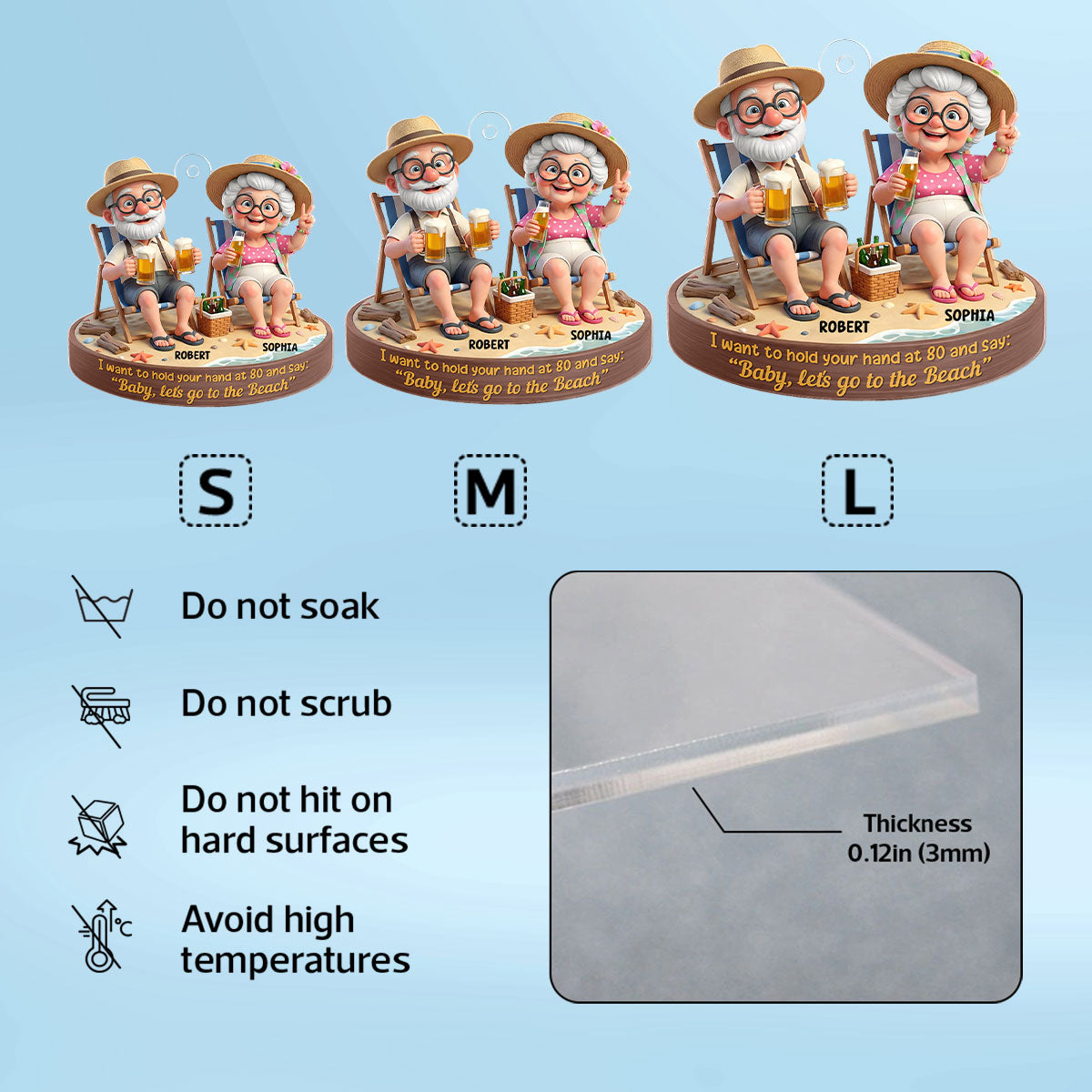 3D Effect Old Couple Baby Let's Go to the Beach - Personalized Acrylic Keychain - Sentimental Gift for him, for her