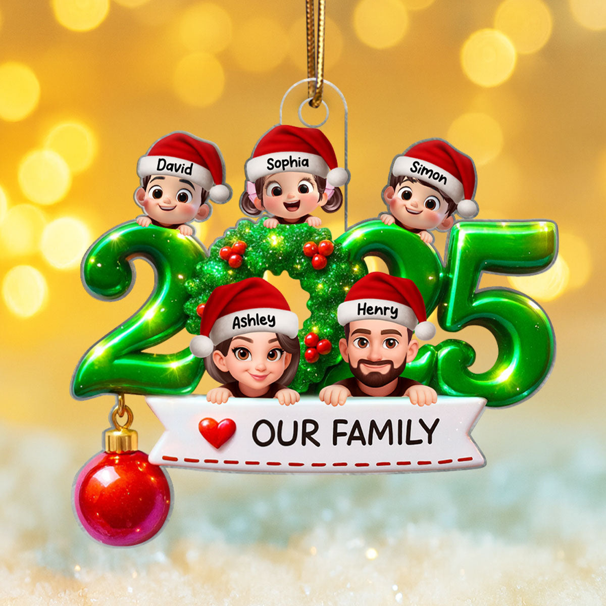 Family Peeking 2025 Personalized 3D Effect Acrylic Ornament, Christmas Tree Decor, Gift for Husband, Wife, Kids