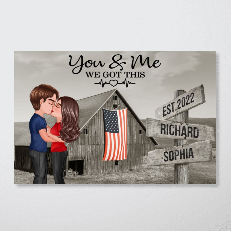 Retro Barn American Flag Thin Blue Line Hero Couple Personalized Poster, Anniversary Gift For Him, Her, Husband, Wife, Proud Occupation