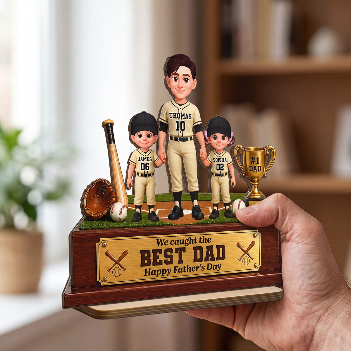 Baseball We Caught The Best Dad - Personalized 2-Layered Wooden Plaque - Gift For Dad