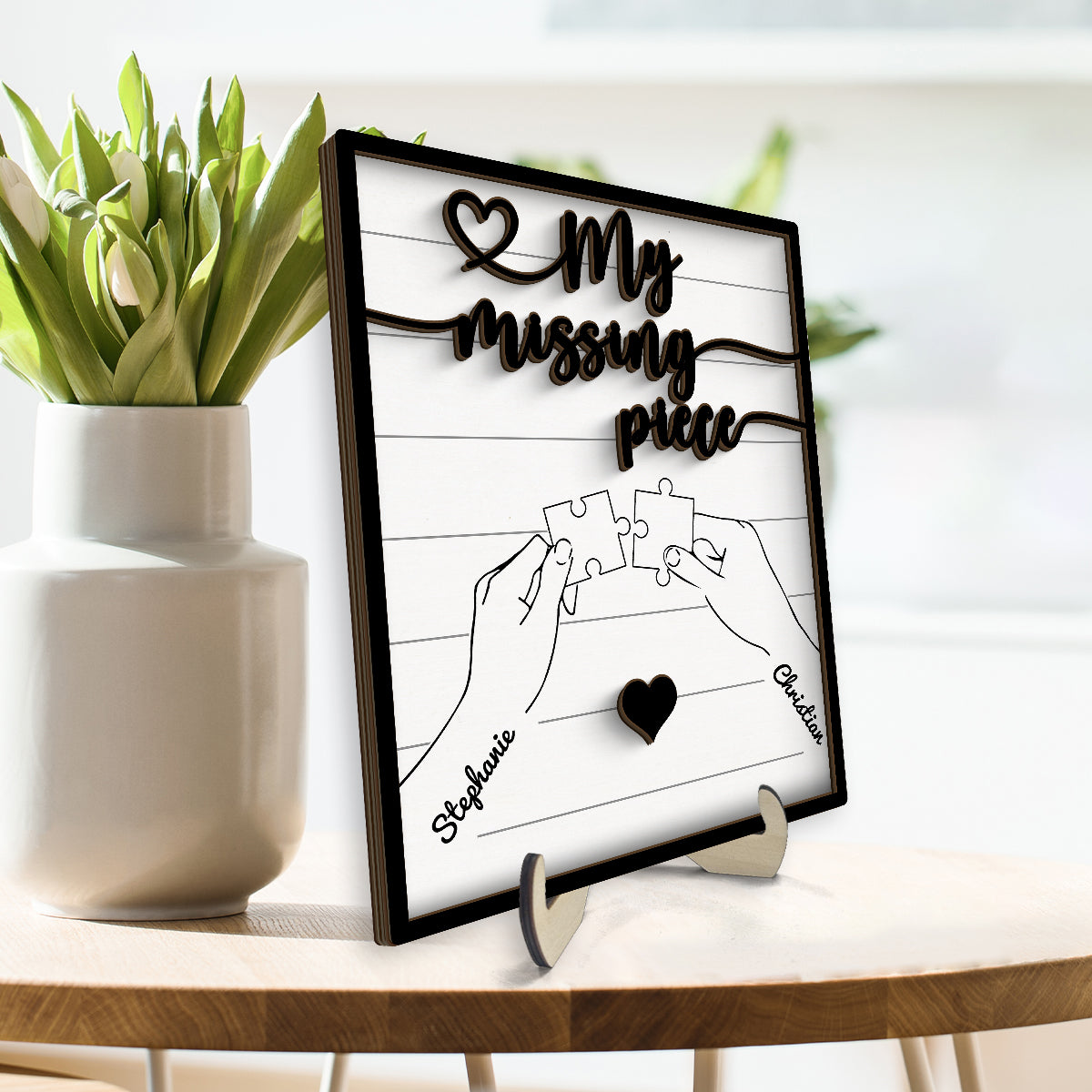 Couple Hands Holding Puzzle Personalized 2-Layer Wooden Plaque, Gift For Him, Gift For Her