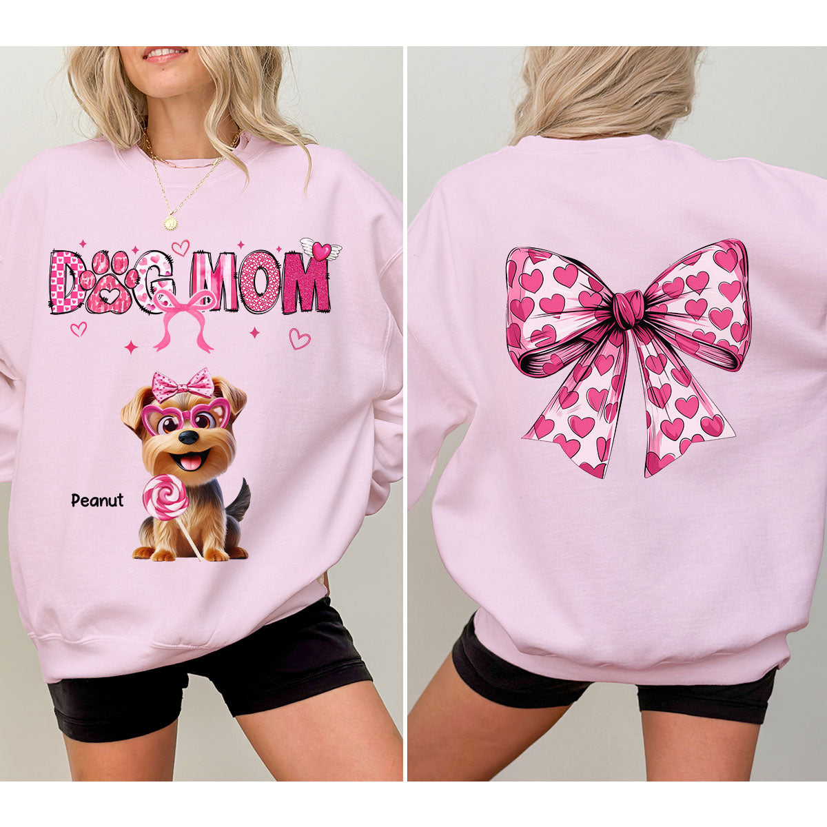 Dog Mom Cute Coquette Cartoon Dog Gift Personalized Double Sided Sweatshirt