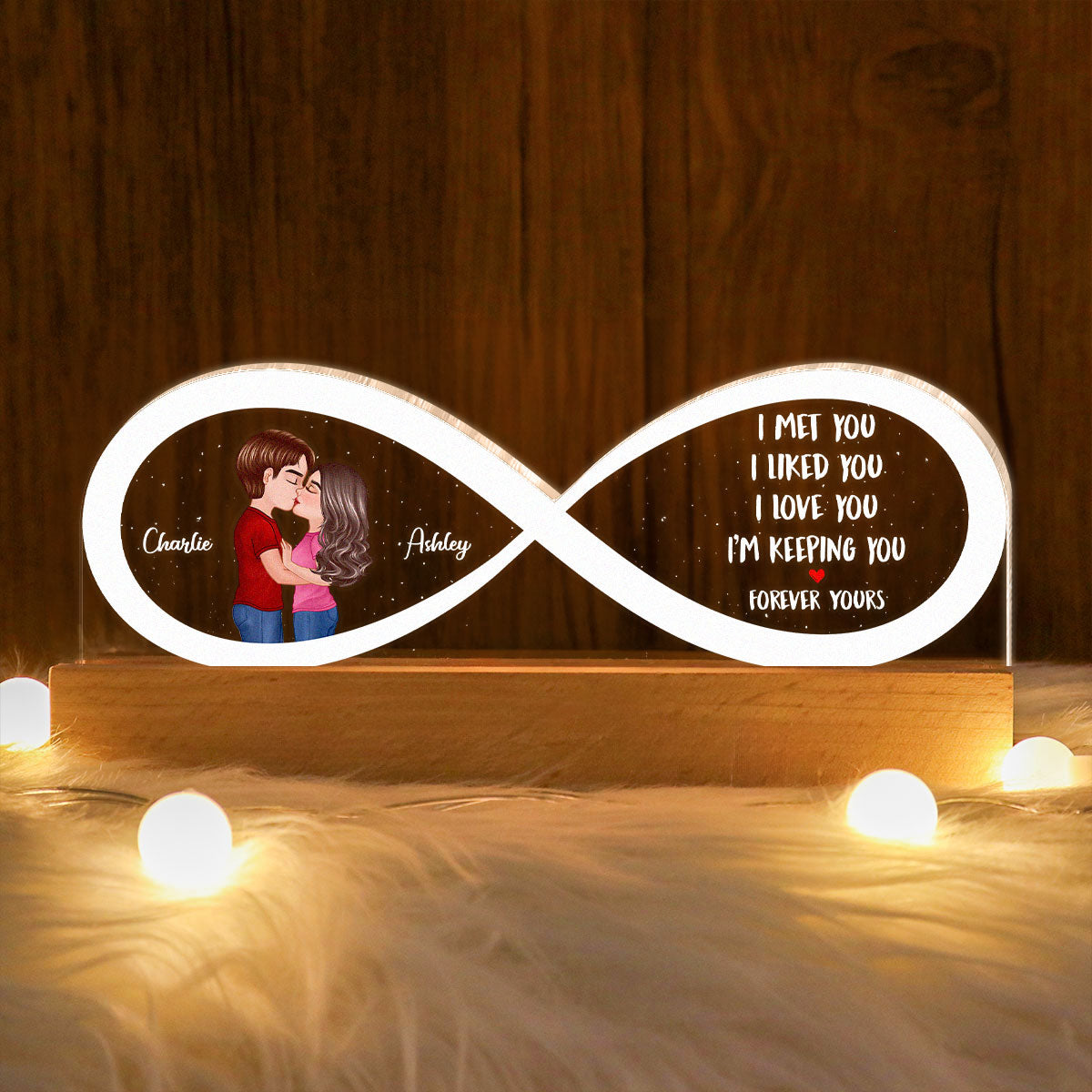 Couple Infinity I Met You Personalized Acrylic Block LED Night Light, Gift, Anniversay Gift For Couples