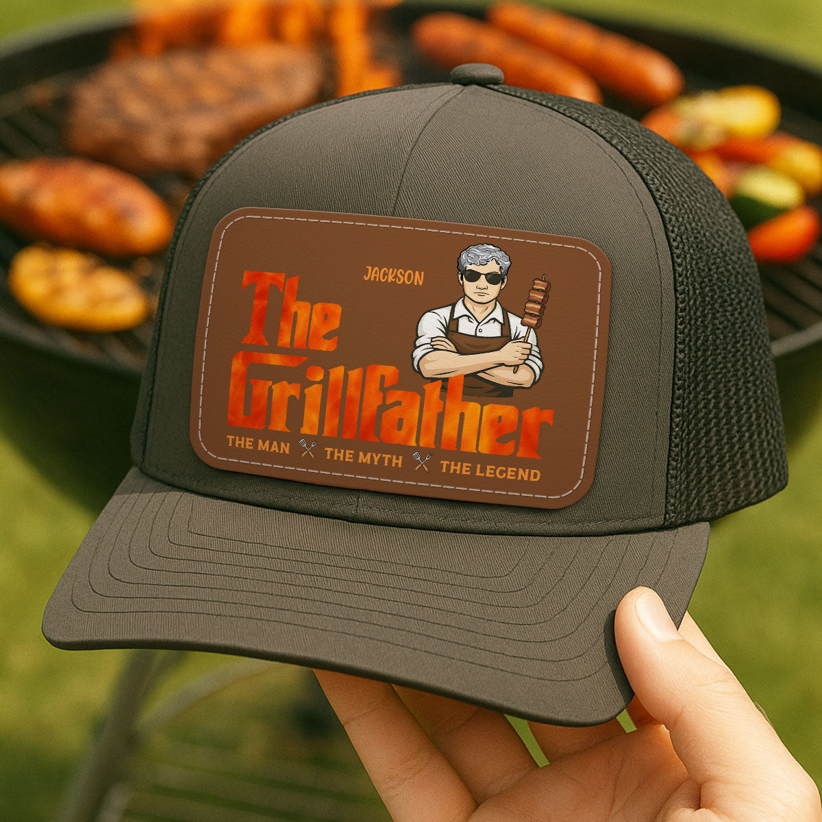 The Grillfather Personalized Leather Patch Hat, Father's Day Gift For Husband, For Dad, For Grandpa