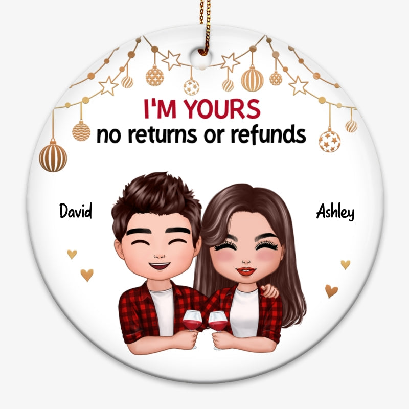 Doll Couple Hugging Holding Drinks Christmas Personalized Circle Ornament