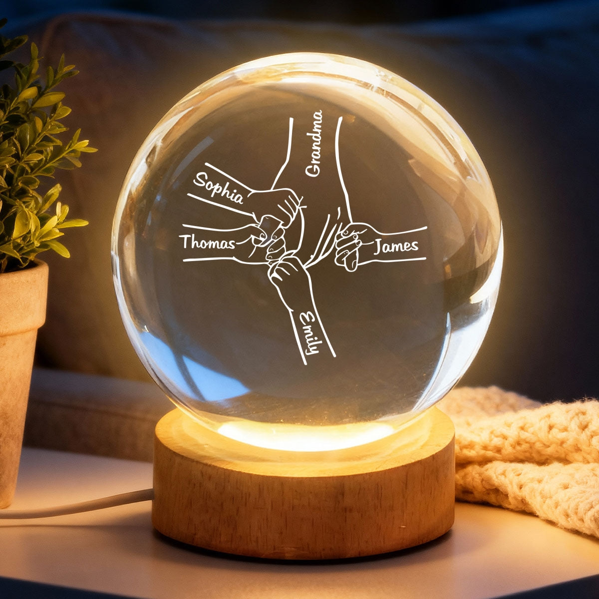 Grandma Mom And Kids Holding Hands - Personalized Crystal Ball - Gift For Grandma, Mom