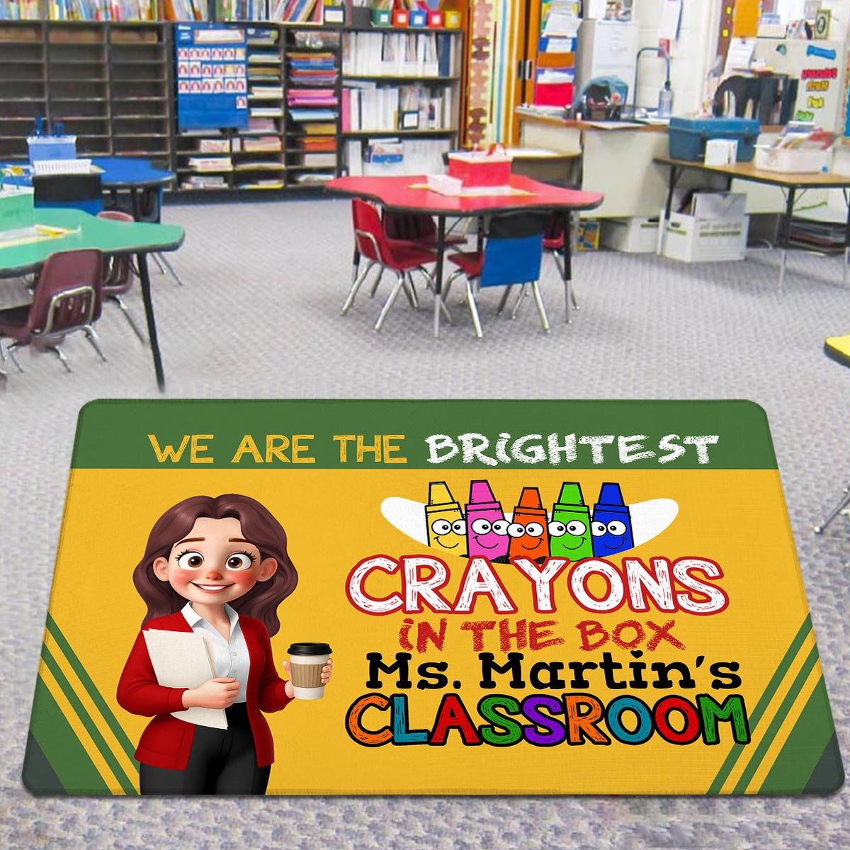 Crayon Box We're The Brightest Crayons Cute Cartoon Teacher Personalized Doormat