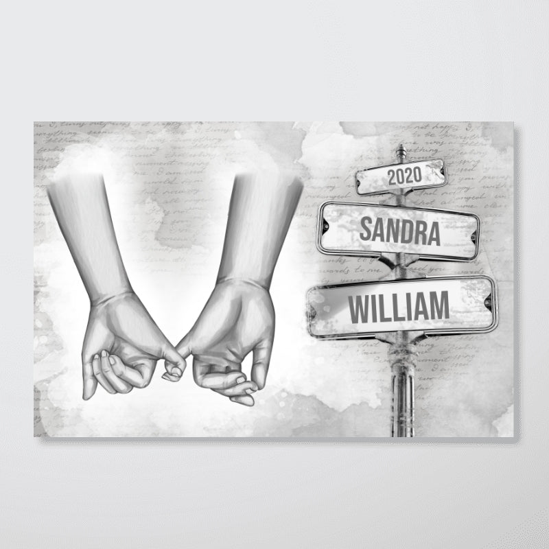 Personalized Vintage Couple Hands Pinky Promise Post Sign Poster, Gift Anniversary Gift for Couples