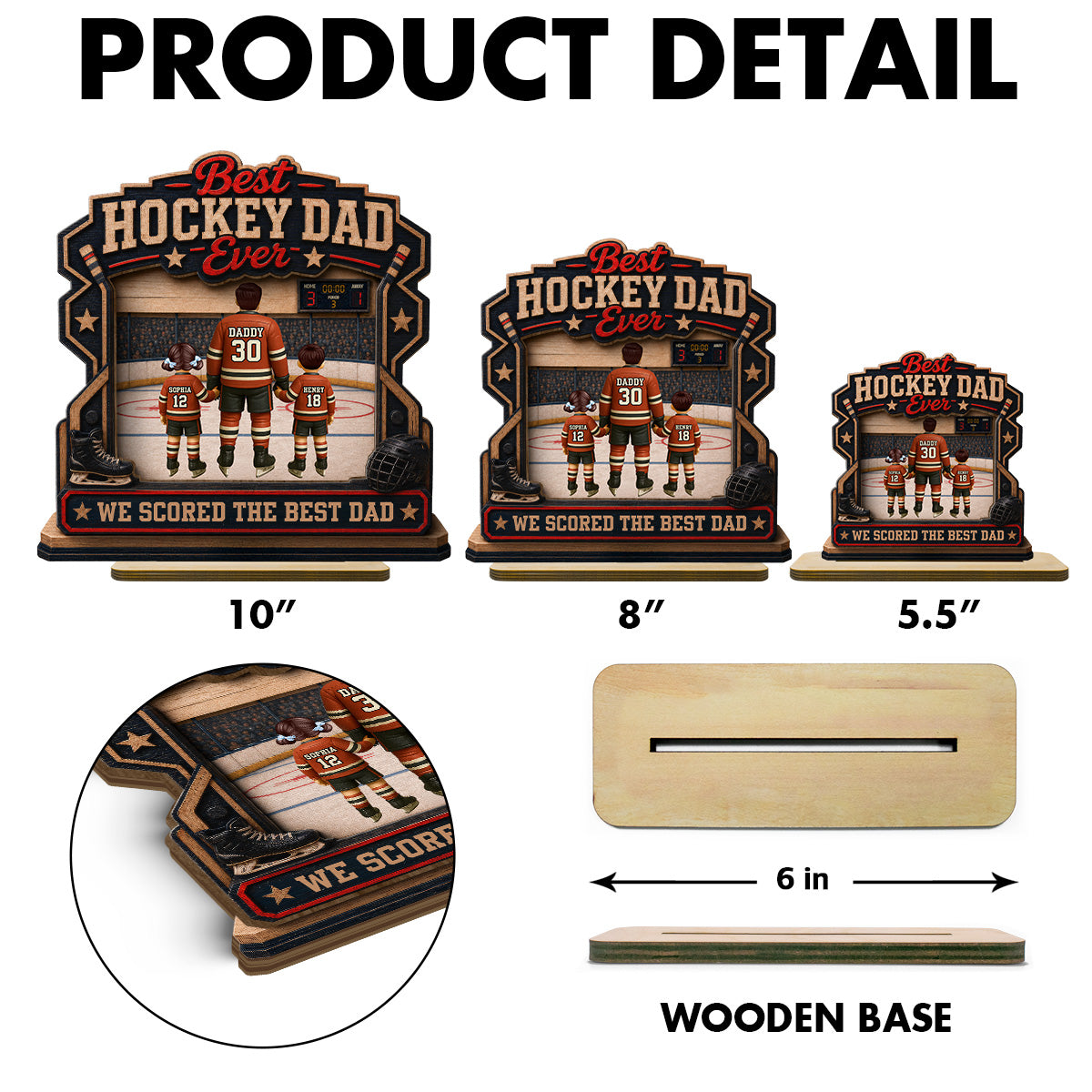 We Scored The Best Dad Hockey Dad & Kids - Personalized 2-Layered Wooden Plaque - Gift For Hockey Dad