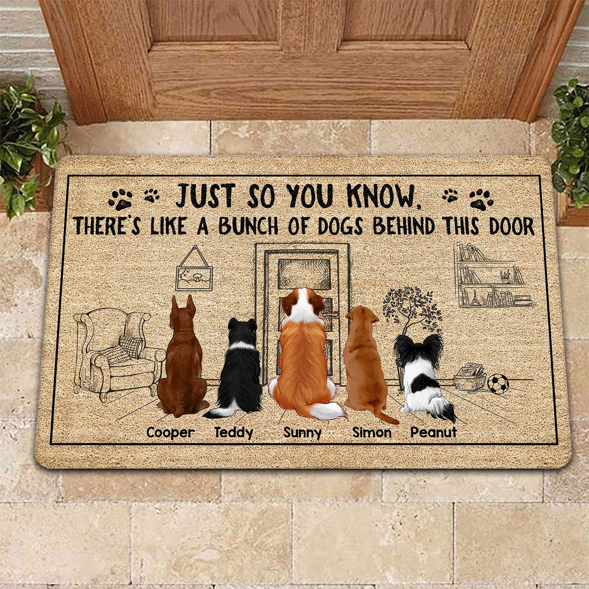 Bunch Of Dogs Behind This Door Funny Gift For Dog Lovers Personalized Doormat