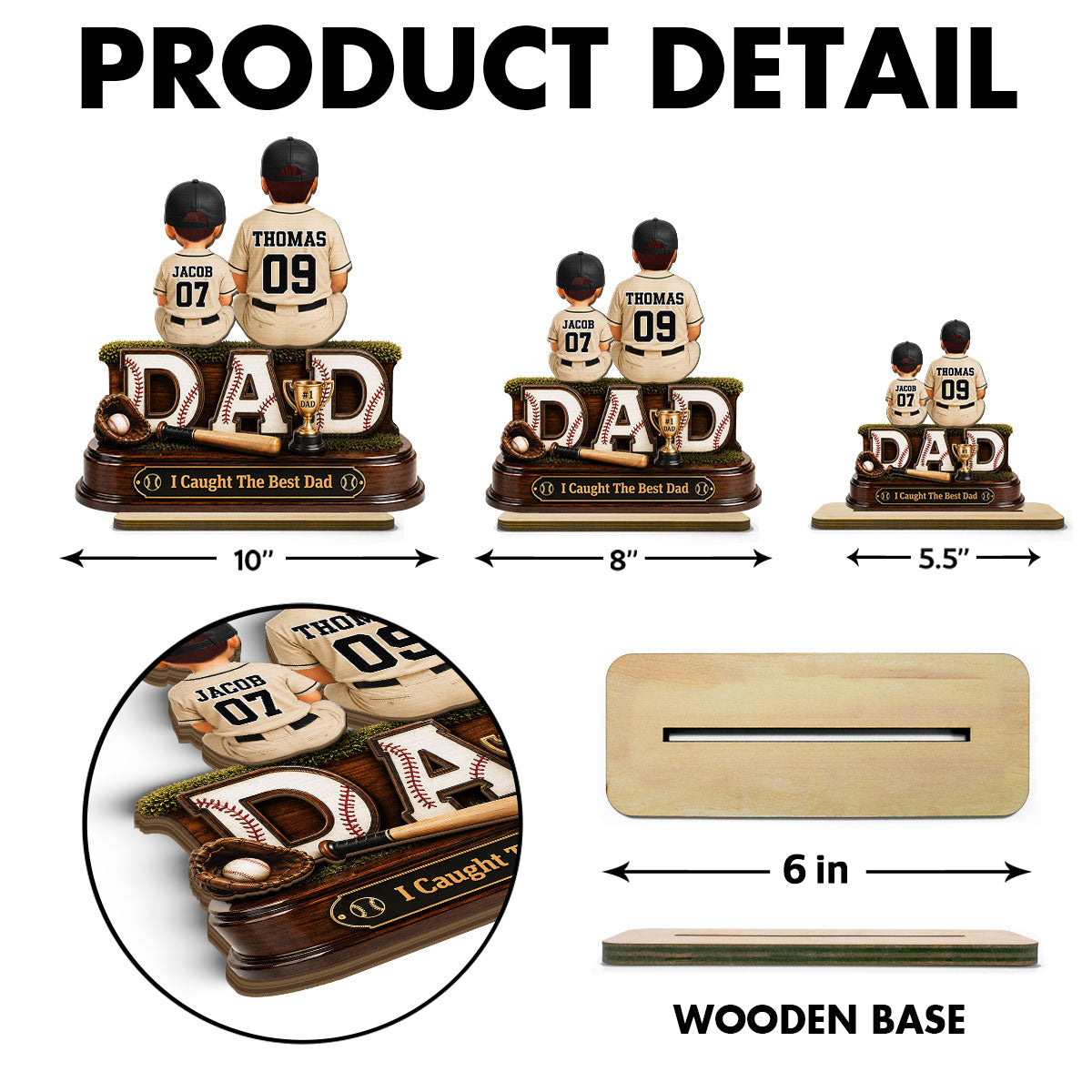 Baseball Dad and Children We Caught the Best Dad - Personalized 2-Layered Wooden Plaque - Gift for Dad, Husband
