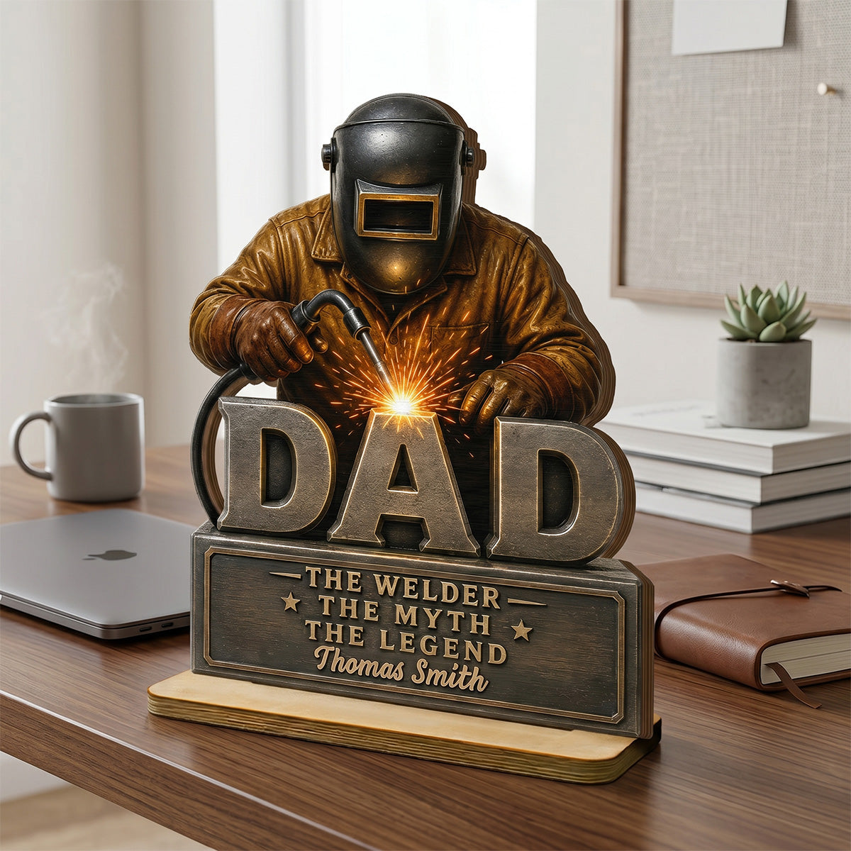 Welder Dad The Man The Myth - Personalized 2-Layered Wooden Plaque - Gift For Welders, Metal Worker Mechanic Welding Dad, Husband