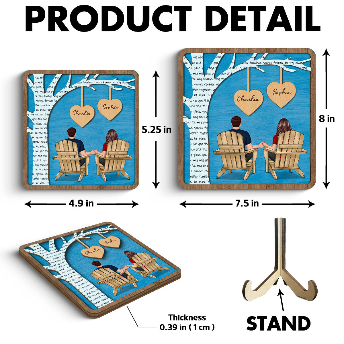 Couple Sitting Back View Under Text Tree Personalized 2-layer Wooden Plaque, Gift For Him, For Her