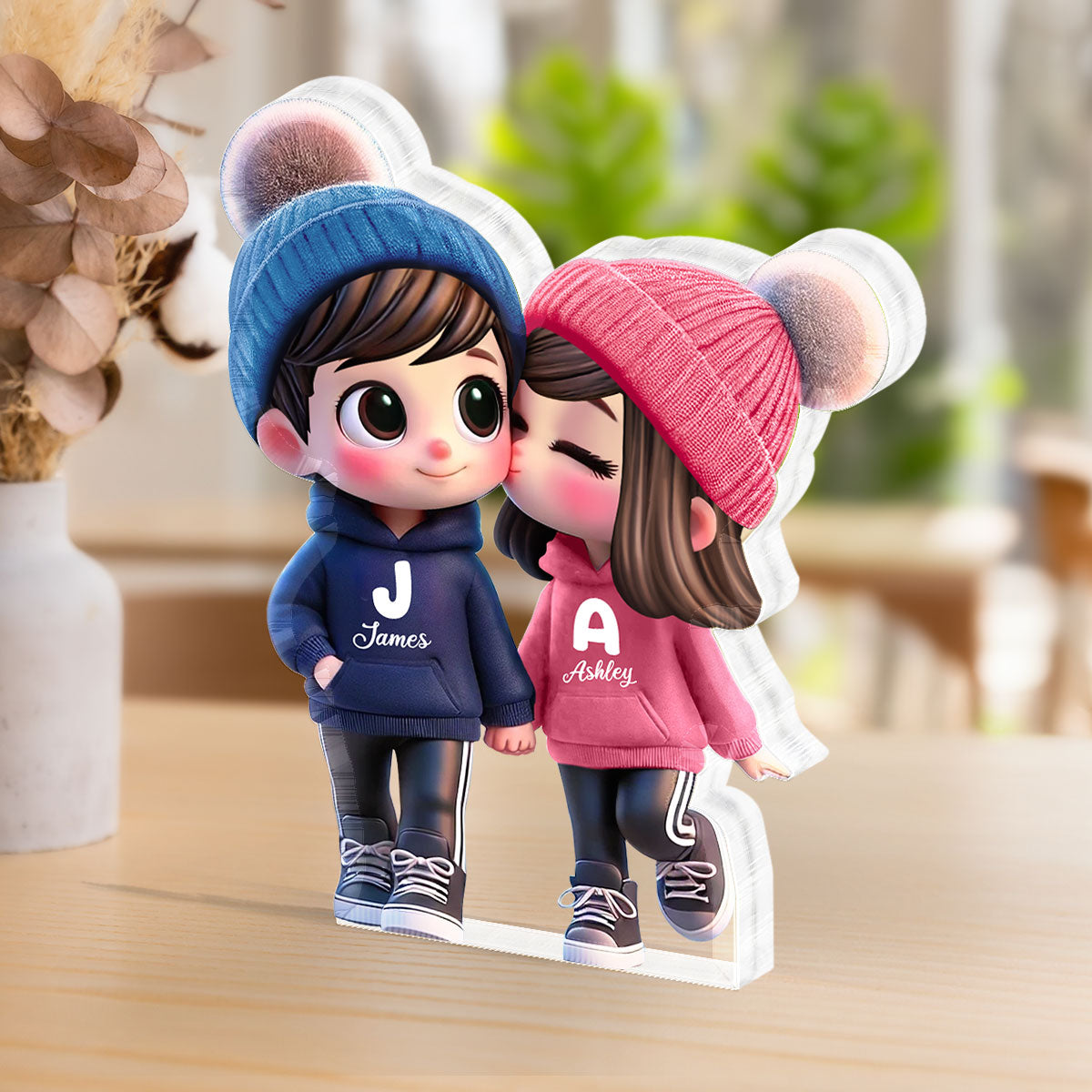 3D Effect Cute Cartoon Couple Walking Personalized Acrylic Block Plaque, Gift for Him, Gift for Her