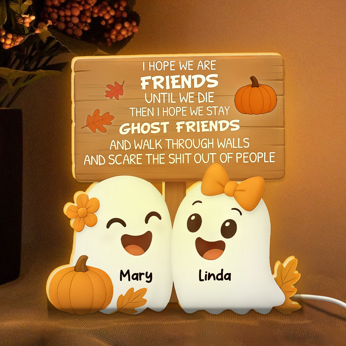 Halloween Cute Funny Boo Ghost Besties Personalized LED Light Box, Halloween Gift For Besties
