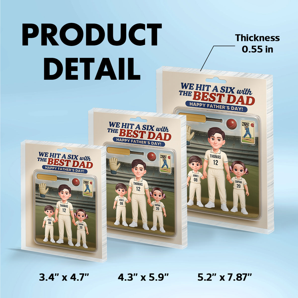 Hit A Six With The Best Dad Cricket Dad - Personalised Acrylic Block Plaque - Gift