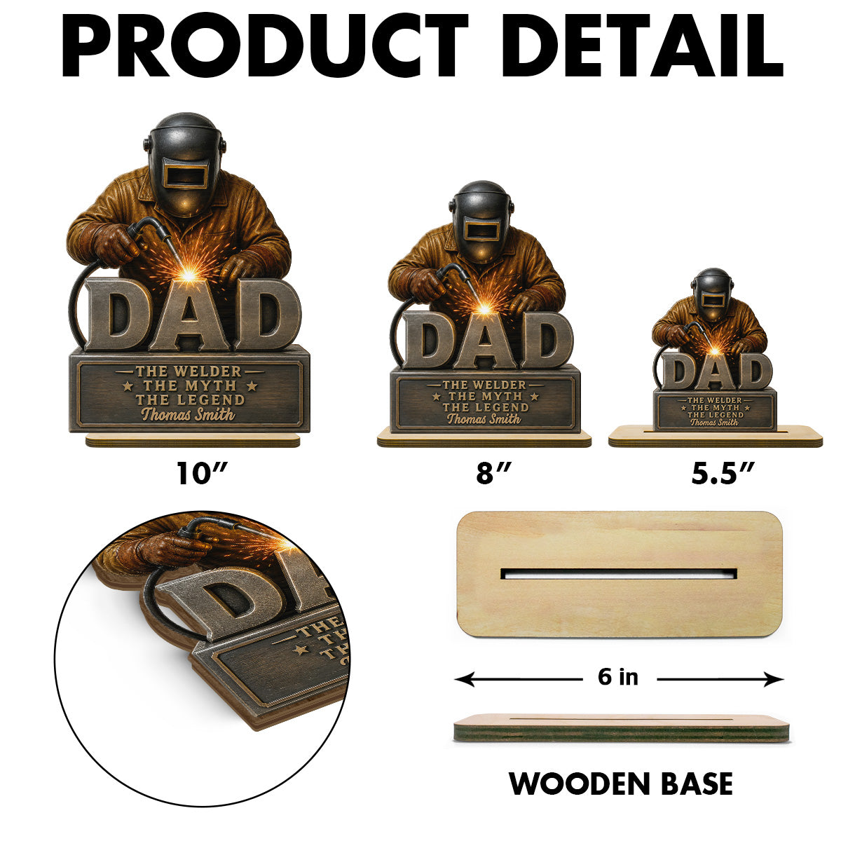 Welder Dad The Man The Myth - Personalized 2-Layered Wooden Plaque - Gift For Welders, Metal Worker Mechanic Welding Dad, Husband