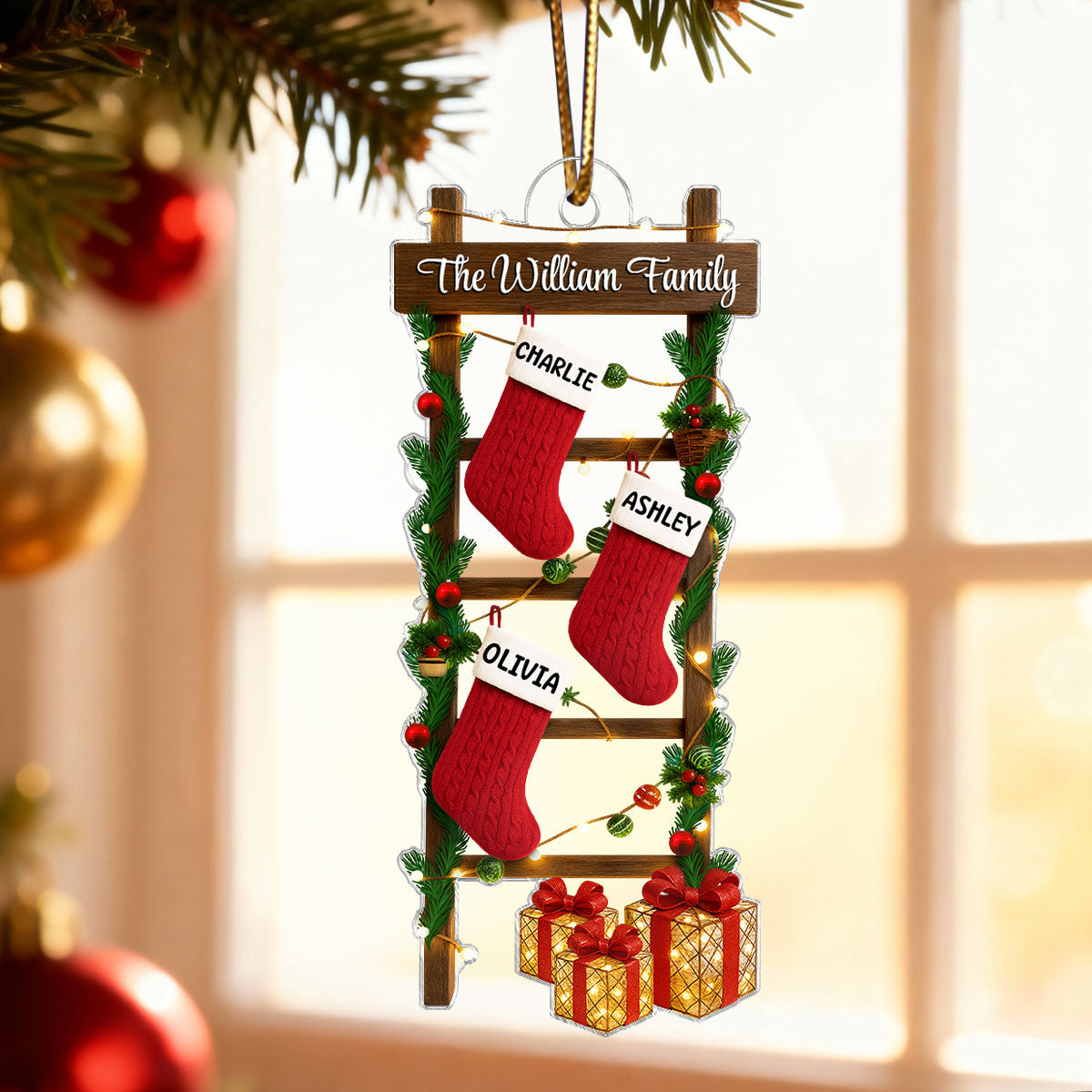 Family Names Ladder Stocking 3D Effect - Persnalized Acrylic Ornament - Christmas Gift