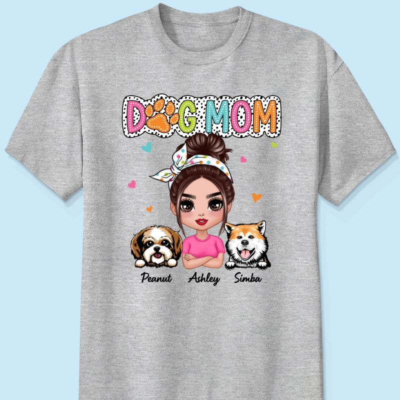 Dog Mom Summer Vibe Dots Sassy Woman & Peeking Dogs Personalized Shirt