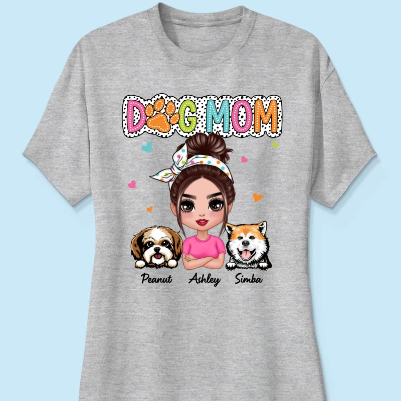 Dog Mom Summer Vibe Dots Sassy Woman & Peeking Dogs Personalized Shirt