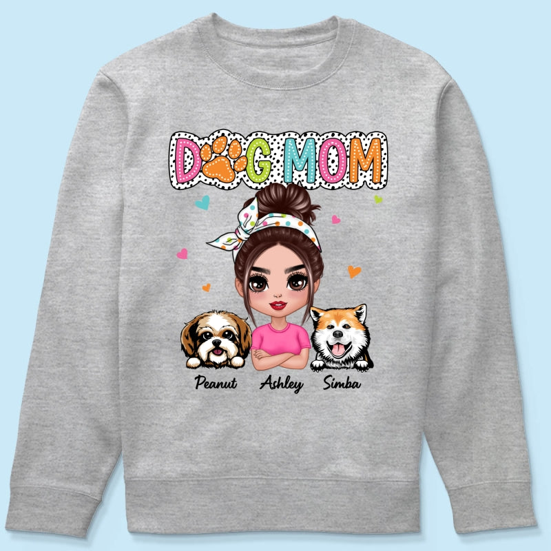 Dog Mom Summer Vibe Dots Sassy Woman & Peeking Dogs Personalized Shirt