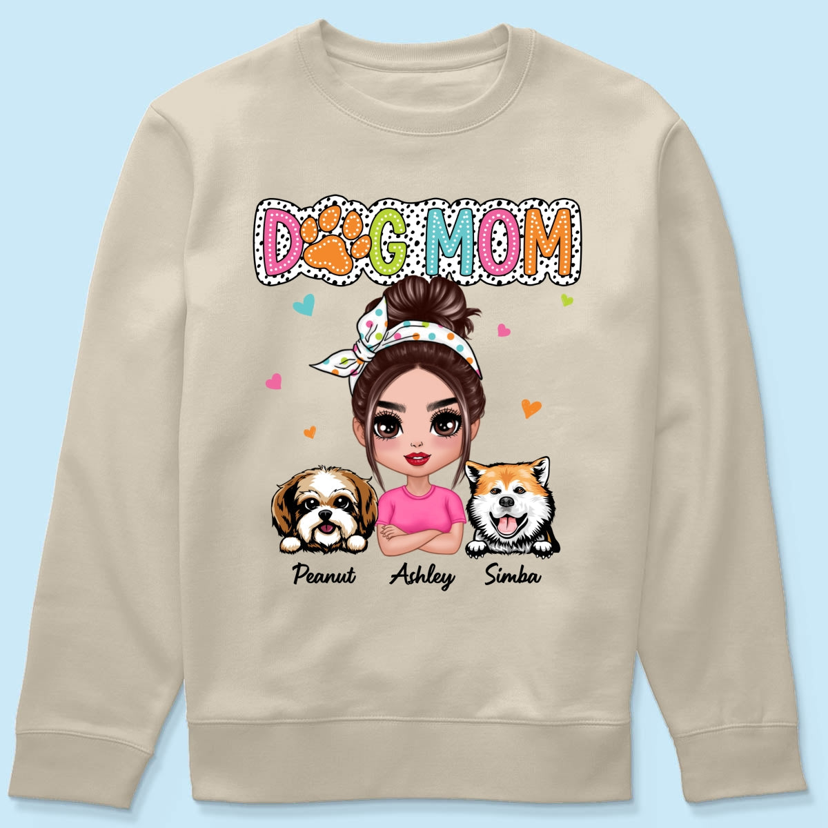 Dog Mom Summer Vibe Dots Sassy Woman & Peeking Dogs Personalized Shirt