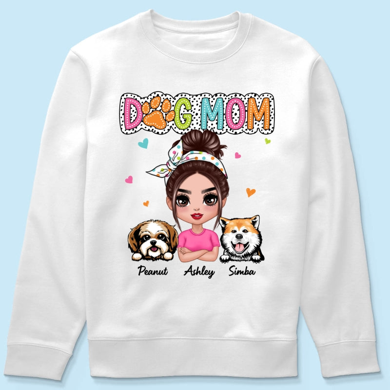 Dog Mom Summer Vibe Dots Sassy Woman & Peeking Dogs Personalized Shirt