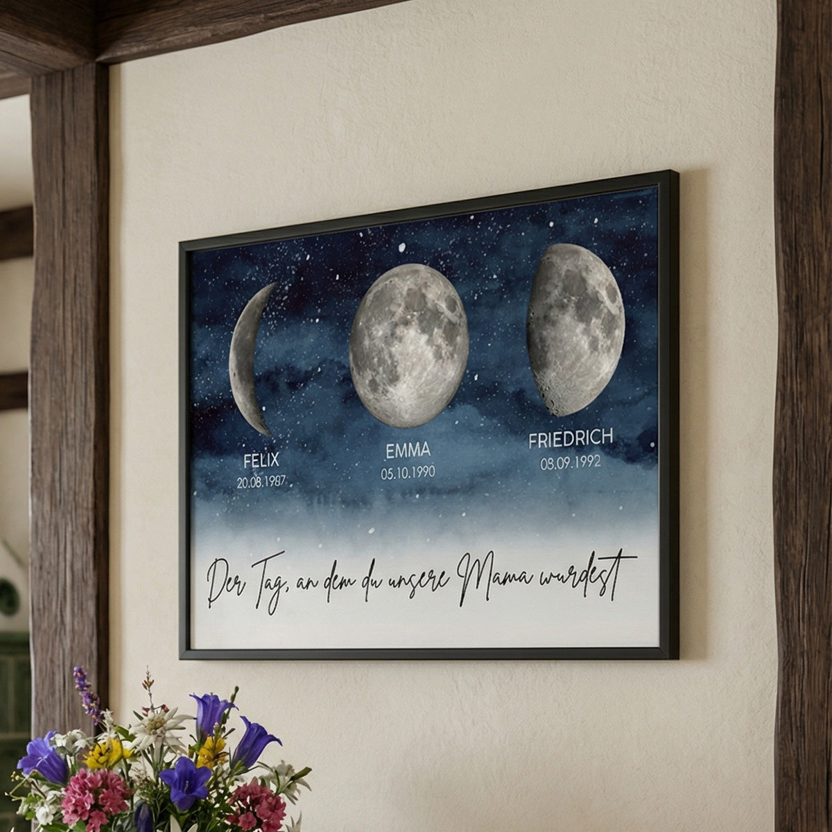 Sternennacht - Der Tag, an dem du Mama wurdest - Personalisiertes Poster mit Geburtsmondphase - Muttertagsgeschenk fr Mama