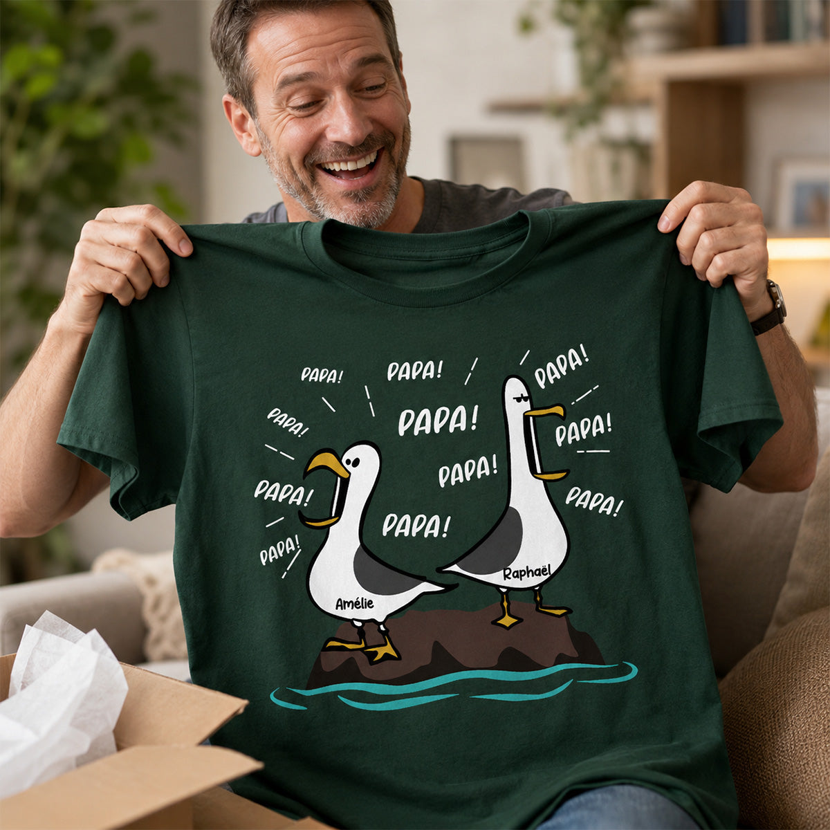 Mouettes Papa! Papa! Papa! – T-shirt Personnalis – Cadeau Rigolo pour la Fte des Pres