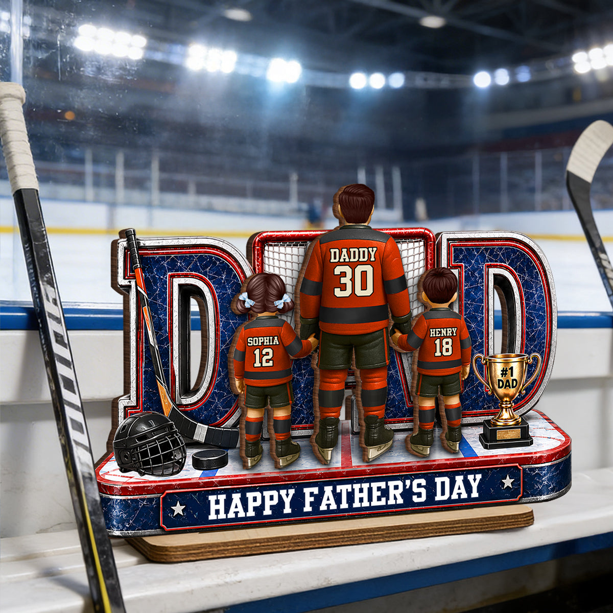 MVP Hockey Dad & Kids Together - Personalized 2-Layered Wooden Plaque - Gift For Dad, Husband